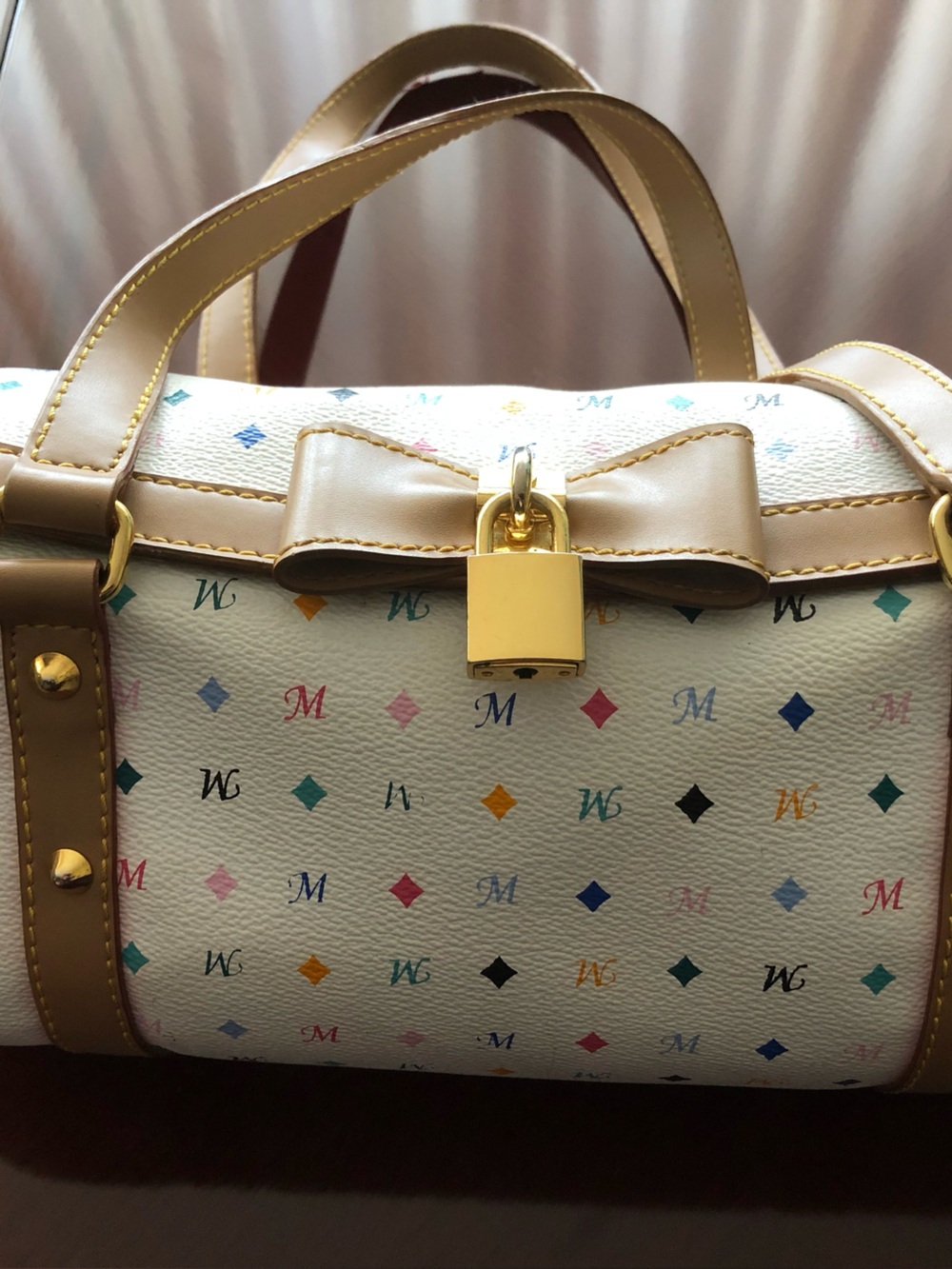 Women’s Multicolor Monogram Barrel Bag with Tan Trim. Italian leather, Australia